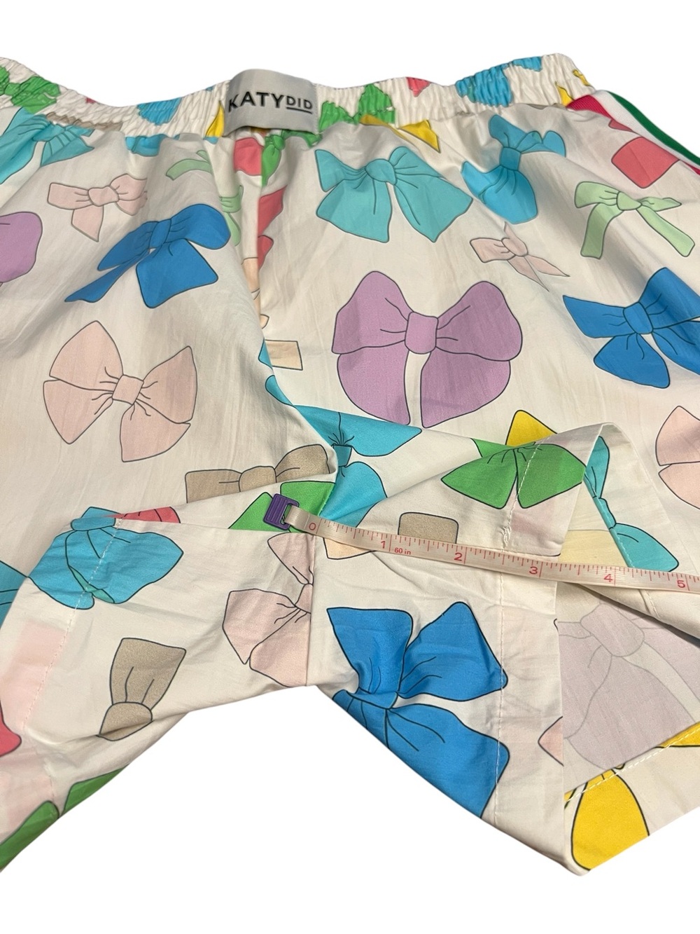 Katydid Women’s White Boxer Shorts with Multicolor Bows and Side Stripes Size XL - Picture 4 of 11